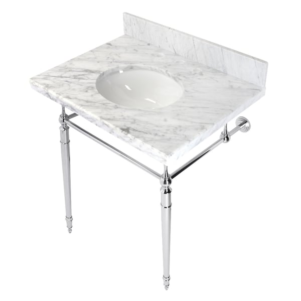 Fauceture KVPB3022M81 30" Console Sink with Brass Legs (8-Inch, 3 Hole), Marble White/Polished Chrome KVPB3022M81 - main